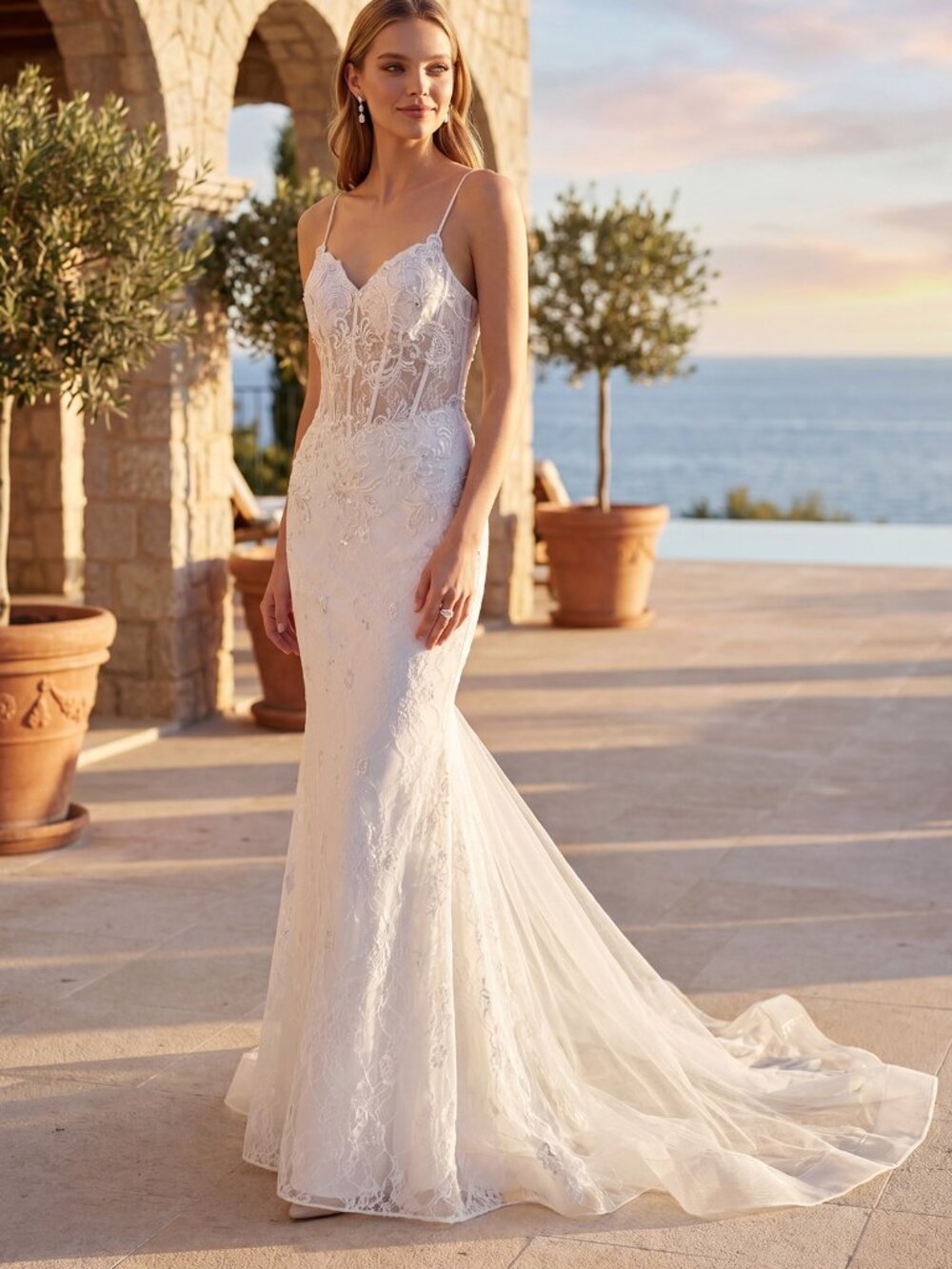 NEW MERMAID WEDDING DRESS, LONG LACE BRIDAL GOWN. BEACH DESTINATION, RECEPTION